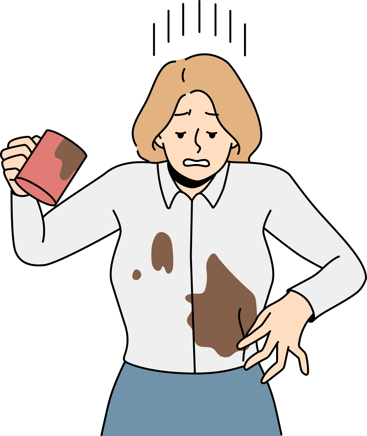 Distressed Businesswoman Spill Coffee on Blouse